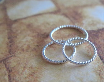 Twisted Silver Nose Ring / Twisted Hoop For All Piercings, 925 Sterling Silver, 22 Gauge, Tiny 5mm to 10mm, Made in the USA
