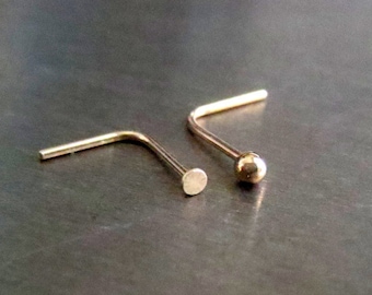 14k Gold Nose Stud (yellow or rose gold), TEENY Tiny Flat or Ball Nose Ring, Solid Gold Super Thin 24 GAUGE Post - 100% Made in USA