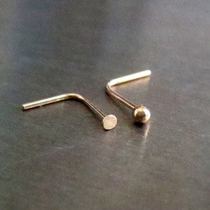 14k Gold Nose Stud yellow or rose gold, TEENY Tiny Flat or Ball Nose Ring, Solid Gold Super Thin 24 GAUGE Post 100% Made in USA image 1