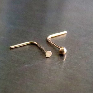 14k Solid Gold Nose Stud, Discreet Nose Ring For Work, Teeny Tiny Stud with Super Thin Post, Yellow or Rose Gold - Made in USA