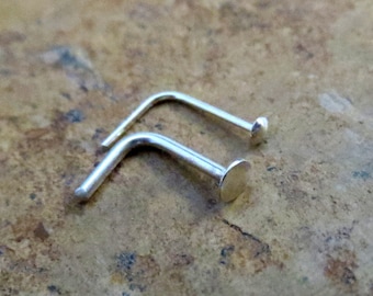 Tiny Flat Nose Stud, 925 Solid Sterling Silver Nose Ring, Hypoallergenic Nose Stud - Nose Screw, L Bend, Straight, or Fishtail - Made in USA