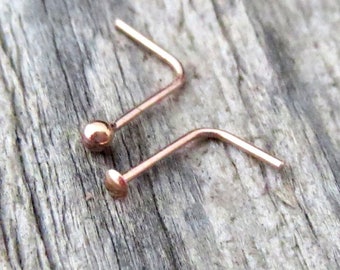 14K Rose Gold Filled Tiny Flat or Ball Nose Stud, Dainty Rose Gold Filled Nose Screw, L-Bend, Straight, Fishtail Made in USA