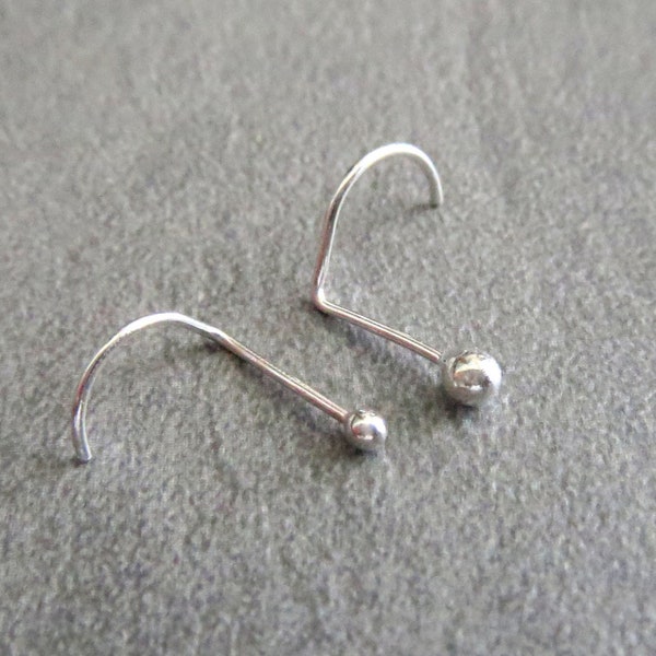 Tiny Ball Nose Stud, Solid 925 Sterling Silver Nose Ring, 2 Head Sizes, Skinny 24g Post - Tiny Nose Rings Made in USA