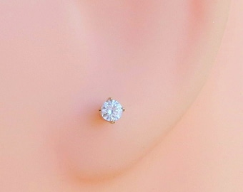 Small CZ Earrings; 3mm Round, Gold Filled Cubic Zirconia Cartilage Studs