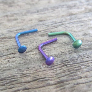 Niobium Nose Ring, Tiny Nose Stud in Green, Purple, or Blue; Nickel-Free Hypoallergenic Nose Jewelry - Made in the USA