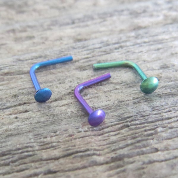 Niobium Nose Ring, Tiny Nose Stud in Green, Purple, or Blue; Nickel-Free Hypoallergenic Nose Jewelry - 100% Made in the USA