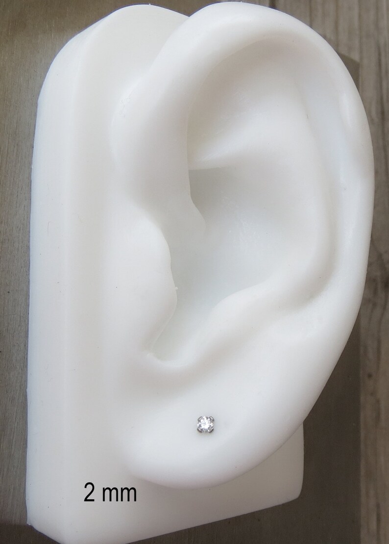 Titanium Stud Earrings, Cubic Zirconia Gemstone Earrings in 3 Sizes 21g Cartilage Studs for Men or Women Single Stud or Pair image 5