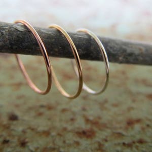 Set of THREE Skinny Hoop Nose Rings, Mix and Match: Yellow / Rose-Gold Filled, Sterling Silver - Nose, Helix, Tragus, Etc, 100% Made In USA