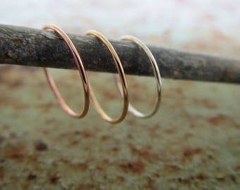 Set of THREE Skinny Hoop Nose Rings, Mix and Match: Yellow / Rose-Gold Filled, Sterling Silver - Nose, Helix, Tragus, Etc, 100% Made In USA
