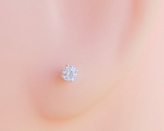Sterling Silver CZ Earrings for Cartilage or Earlobes, Dainty Studs