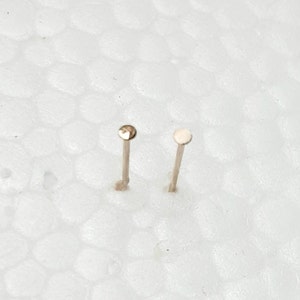 14k Gold Nose Stud yellow or rose gold, TEENY Tiny Flat or Ball Nose Ring, Solid Gold Super Thin 24 GAUGE Post 100% Made in USA image 3