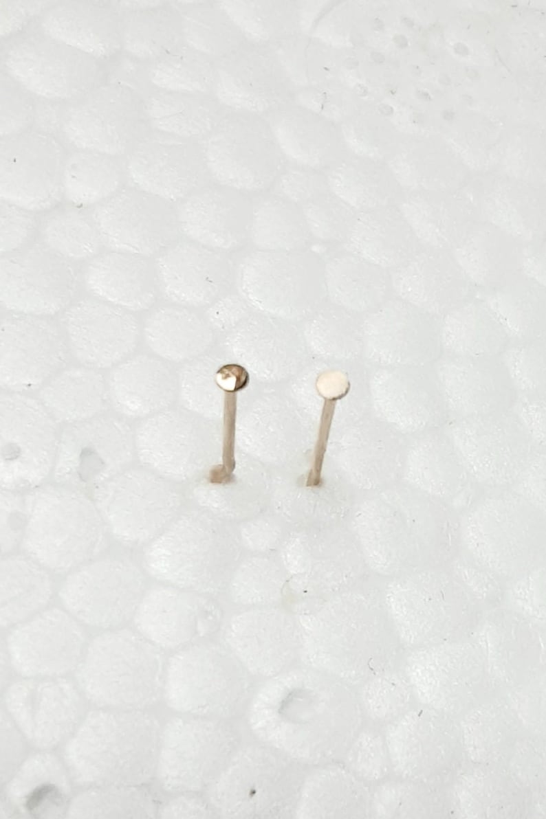 14k Gold Nose Stud yellow or rose gold, TEENY Tiny Flat or Ball Nose Ring, Solid Gold Super Thin 24 GAUGE Post 100% Made in USA image 3