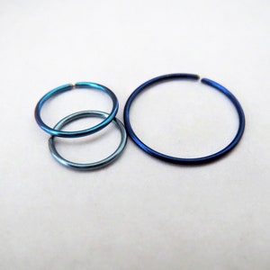 Niobium Nose Hoop or Cartilage Hoop Earring, Hypoallergenic Jewelry, 8 Colors and 7 Sizes for Sensitive Ears, 22g or 24g, Made in USA