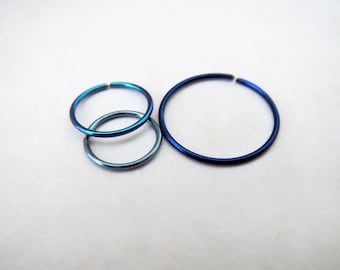 Niobium Nose Hoop or Cartilage Hoop Earring, Hypoallergenic Jewelry, 8 Colors and 7 Sizes for Sensitive Ears, 22g or 24g, Made in USA