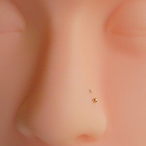 14k Gold Nose Stud yellow or rose gold, TEENY Tiny Flat or Ball Nose Ring, Solid Gold Super Thin 24 GAUGE Post 100% Made in USA image 7