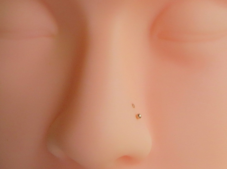 14k Gold Nose Stud yellow or rose gold, TEENY Tiny Flat or Ball Nose Ring, Solid Gold Super Thin 24 GAUGE Post 100% Made in USA image 7