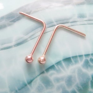 14k Gold Nose Stud yellow or rose gold, TEENY Tiny Flat or Ball Nose Ring, Solid Gold Super Thin 24 GAUGE Post 100% Made in USA image 9