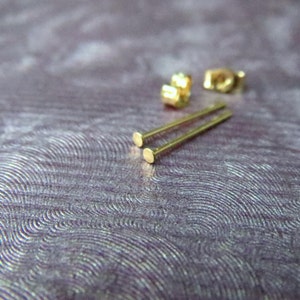 Teeny Tiny Flat Gold Stud Earrings, 14k Solid Gold - Super Thin 24g Post, Single or Pair, Earlobe or Cartilage Earring, Made in the USA