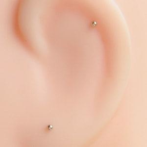 14k Solid Yellow or Rose Gold Tiny Ball Stud Earrings, Single or Pair - Super Thin 24 Gauge Post, Earlobe or Cartilage Studs, 100% USA Made