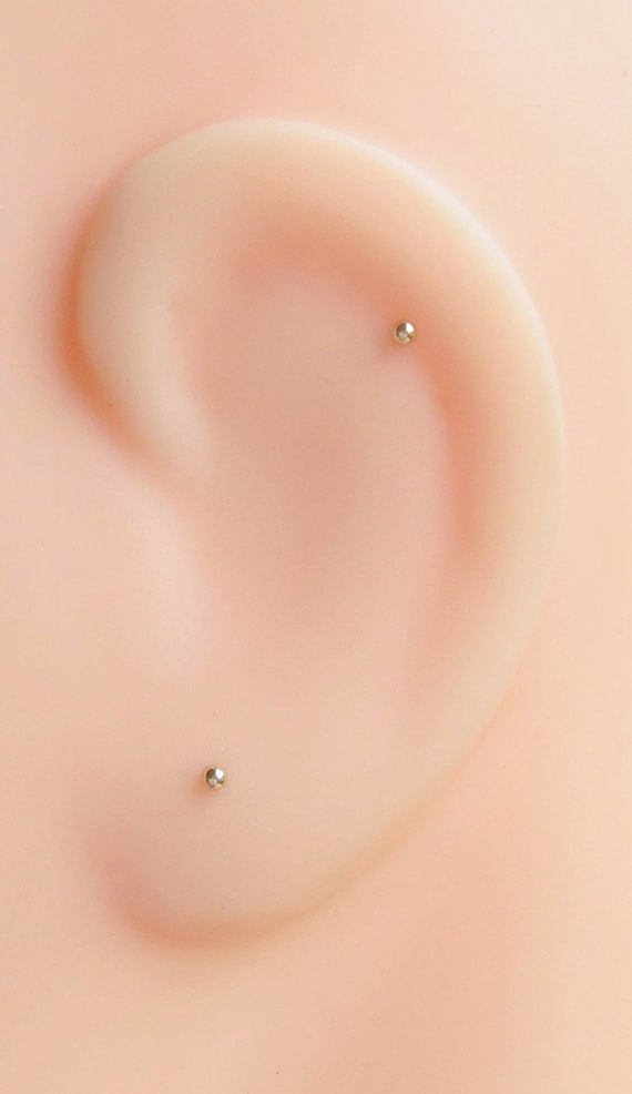 14k Solid Yellow or Rose Gold Tiny Ball Stud Earrings Single or Pair Super Thin 24 Gauge Post Earlobe or Cartilage Studs 100 USA Made Etsy