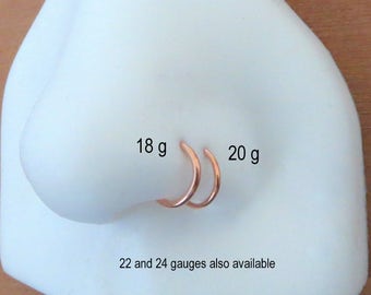 Solid Copper Nose Ring, Earring, Cartilage Endless Hoop, Beautiful Copper Hoop Available in Gauges from 24g to 16g, 100% Pure, Solid Copper