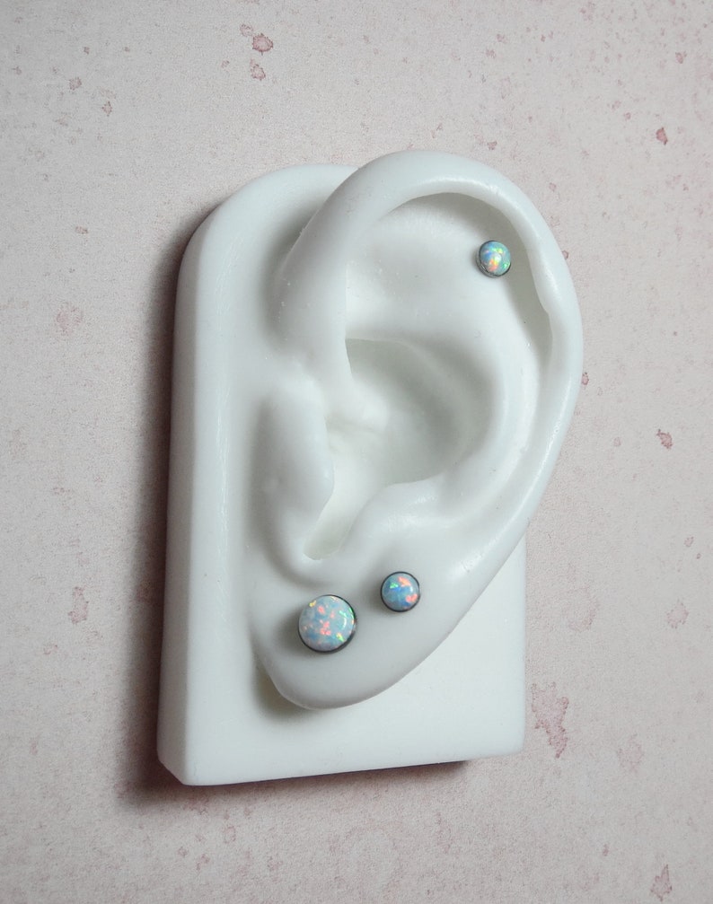 Cartilage Studs Single or Pair Titanium Opal Earrings