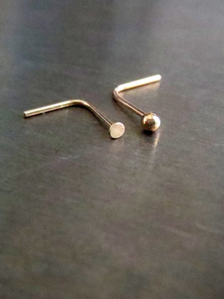 14k Solid Gold Nose Stud, Discreet Nose Ring For Work, Teeny Tiny Stud with Super Thin Post, Yellow or Rose Gold - Made in USA