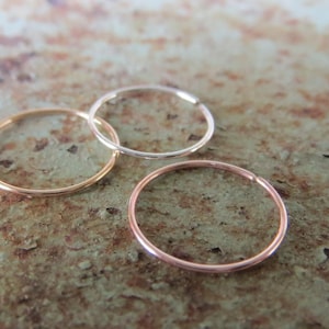 Skinny Nose Ring Hoops, Set of TWO: Yellow or Rose-Gold Filled or Sterling Silver - Helix Ring, Tragus Ring, Lip Ring, Etc, 100% Made In USA