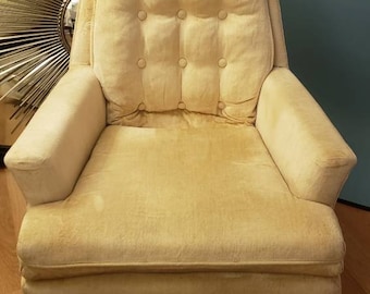 Pick Up Only PLEASE READ LISTING * Lovely Light Yellow Vintage Swivel Rocker - Velvety Fabric - Mid Century Lounge Bohemian Reading Chair