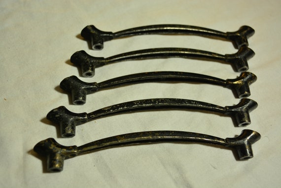Sleek Black Metal Vintage Drawer Pulls Set Of Five Etsy