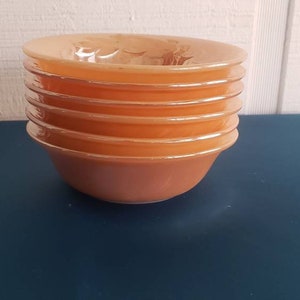 Vintage Fire King Ovenware Peach Lustre Ware Laurel Leaf 5&quot; Ciotole da dessert - Set da 6 SEI