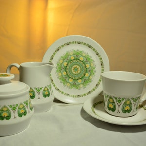 Noritake Progression China, Palos Verde, Design dos EUA, Japão, Conjuntos ou substituições, Xícaras de café, Pires, Prato de pão/sobremesa, Tigela de frutas