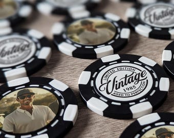 Personalized Vintage Birthday Poker Chips Set - Vintage Custom Poker Chip - Birthday Milestone - Drink Tokens - Vegas Party Favors Gift