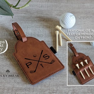 Personalized Golf Tag - Vegan Leather Golf Bag Tag - Best Dad By Par - Father's Day Golf Gift - Engraved Leather Golf Tag For Grandpa