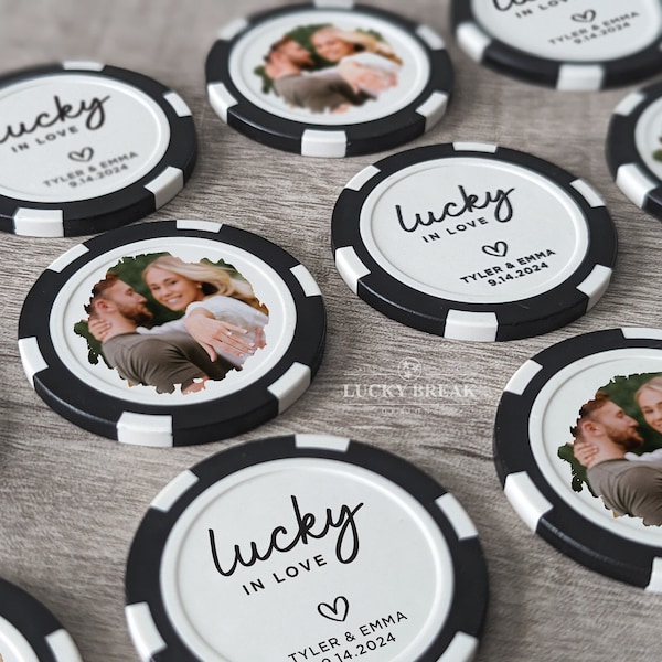 Personalized Wedding Poker Chips - Set of 25 - Custom Printed Color Photo Design - Engagement keepsake - Drink Tokens - Wedding Favors Gifts