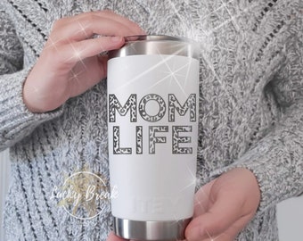 Mom Life Leopard Print Animal Print Laser Engraved Yeti Tumbler 20oz 30oz Custom Stainless Steel Cup