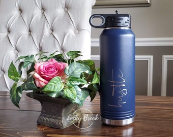 Hustle Laser Engraved 32oz Insulated Water Bottle Stainless Steel Durable Polar Camel Workout Gym Gift