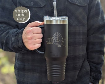 Dad Fist Bump Kids Names Father's Day Gift 40oz Travel Mug Tumbler Custom Personalized Laser Engraved Stainless Steel Mug | SHIPS NEXT DAY!