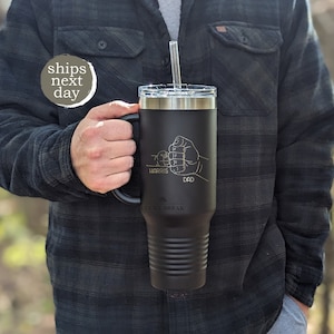 Dad Fist Bump Kids Names Father's Day Gift 40oz Travel Mug Tumbler Custom Personalized Laser Engraved Stainless Steel Mug | SHIPS NEXT DAY!