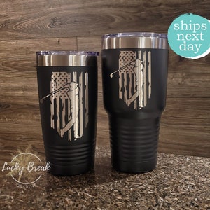 American Flag Golfer Father&#39;s Day Gift Golf Tumbler Laser Engraved 20oz 30oz Stainless Steel Mug Cup | SHIPS NEXT DAY!