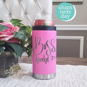 Boss Babe Slim Can Cooler Cute Laser Engraved Stainless Steel Tumbler Can Insulator Gift for Her