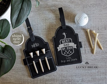 Personalized Golf Tag - Vegan Leather Golf Bag Tag - Best Dad By Par - Father's Day Golf Gift - Engraved Leather Golf Tag For Grandpa