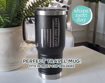 Best Dad Ever American Flag Travel Mug Tumbler Fathers Day Personalized Laser Engraved 20oz Stainless Steel Mug Cup | SHIPS NEXT DAY!