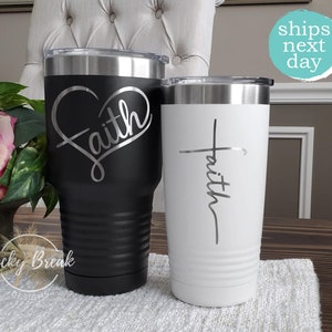 Faith Cross Heart Script Tumbler Laser Engraved 20oz 30oz Stainless Steel Tumbler Mug Cup | SHIPS NEXT DAY!