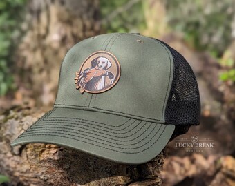 Heritage Pride German Pointer Bird Dog Trucker Hat - Engraved Leather Patch, Mesh Back, Adjustable Snapback, Black/White - View #5