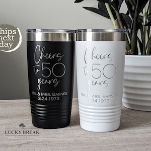 Cheers to 50 Years 5 Years 10 Years Mr. and Mrs. Tumbler Gift Set Personalized Name Anniversary Wedding Gift Laser Engraved 20oz 30oz Mug