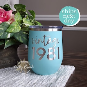 Vintage Birthday Year Wine Tumbler Laser Engraved Custom Stainless Steel Mug | SHIPS NEXT DAY!