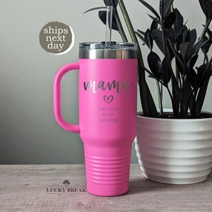 Mama Grandma Kid Names 40oz Travel Mug Tumbler Custom Personalized Laser Engraved Stainless Steel Mug Cup | SHIPS NEXT DAY!
