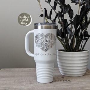 Floral Heart Grandma Mamaw Kids Names 40oz Travel Mug Tumbler Custom Personalized Laser Engraved Stainless Steel Mug Cup | SHIPS NEXT DAY!