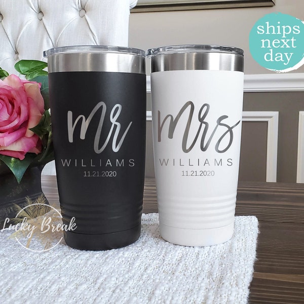 Mr. and Mrs. Tumbler Gift Set Personalized Bride Groom Name Anniversary Wedding Gift Laser Engraved 20oz 30oz Mug
